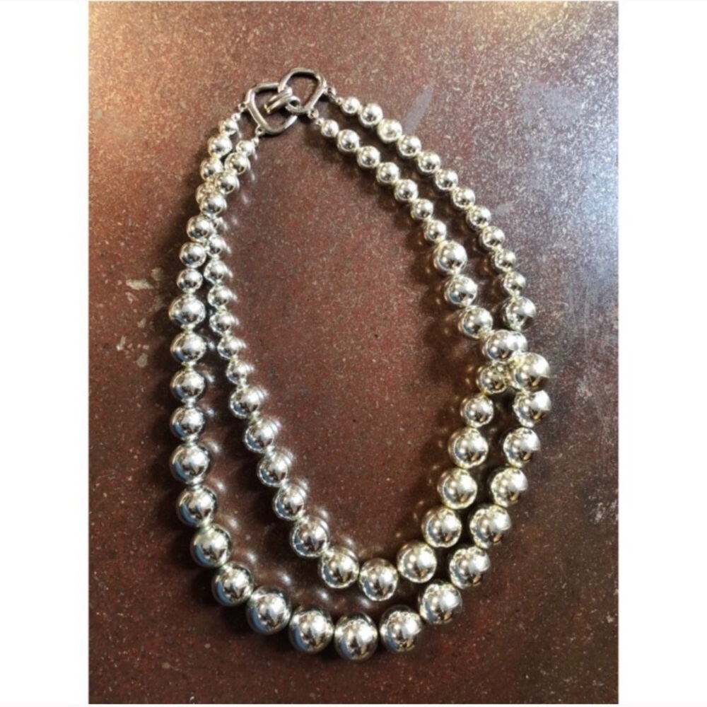 Beaded Silver Necklace Faux Pearl Boutique
